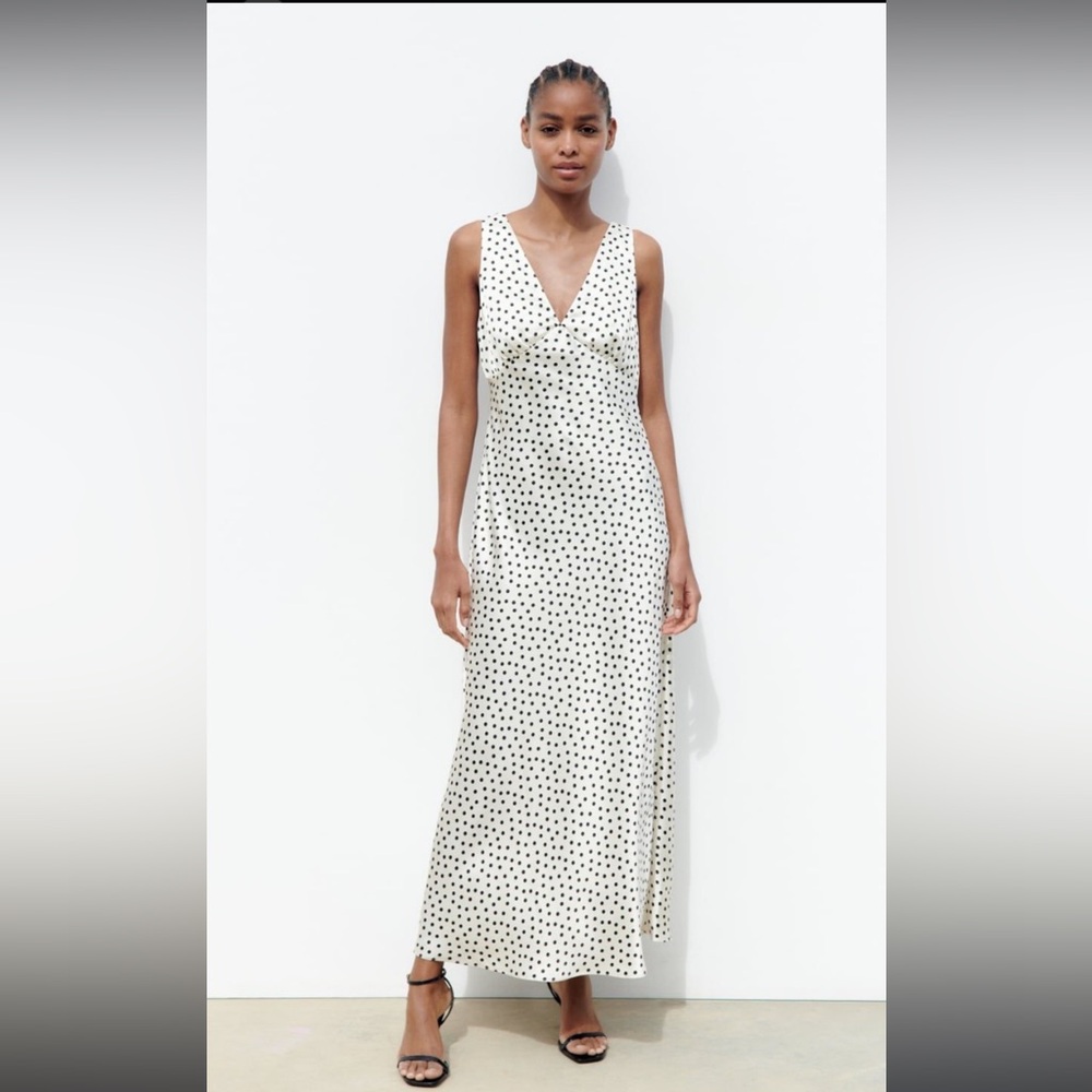 Zara Polka Dot Satin Maxi Dress